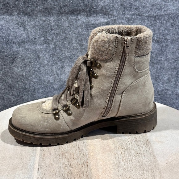 Crown Vintage Antigo Ankle Boots Womens 8M Lined Lace Zip Taupe Tan Combat Boots - Picture 8 of 16
